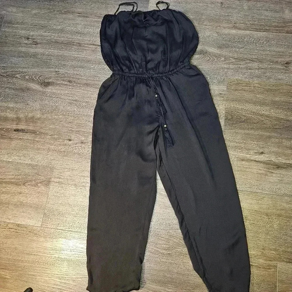 J Crew Crepe Tassel Drawstring Waist Womens Sz S Black Jumpsuit - Picture 6 of 7